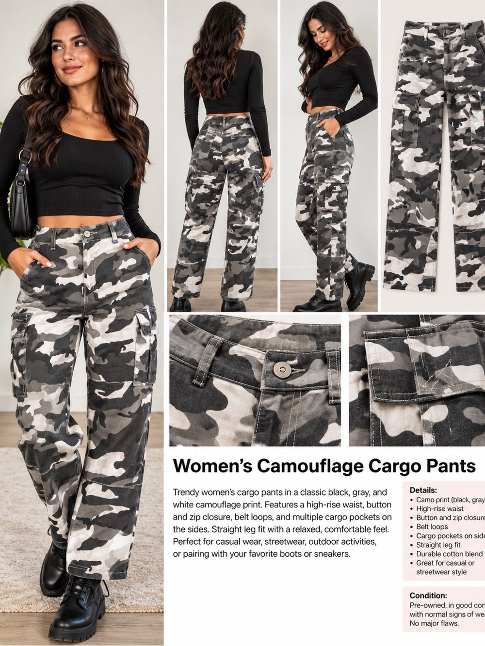 Almost Famous Women's Black & White Camo Cargo Pants So comfy